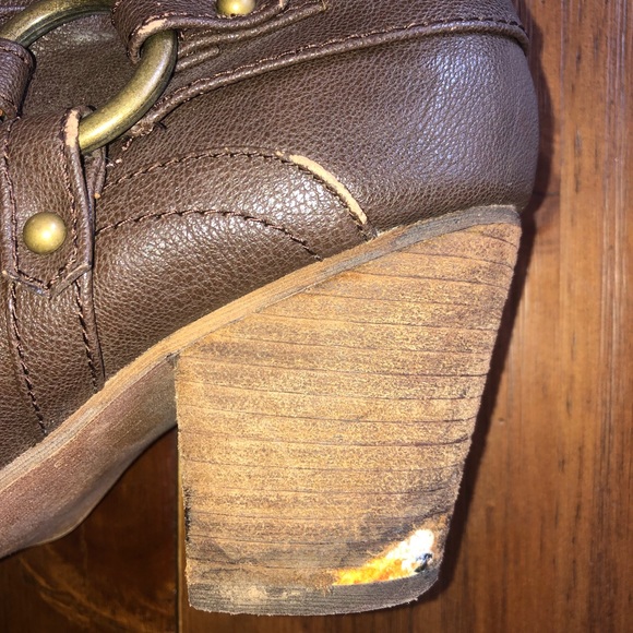 Guess Brown Cowboy Ankle Boots 8 Stacked Heel - Picture 6 of 8